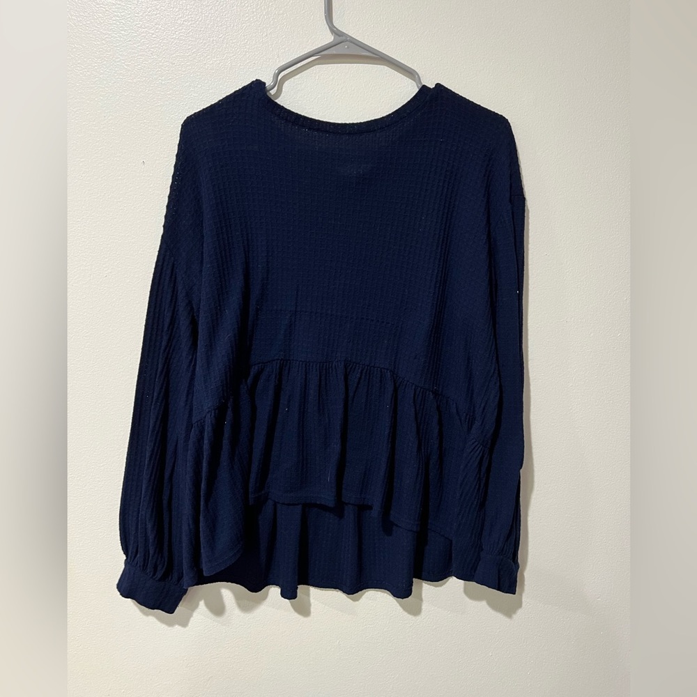 Crown & Ivy Navy Blue Knit Peplum Long Sleeve Top